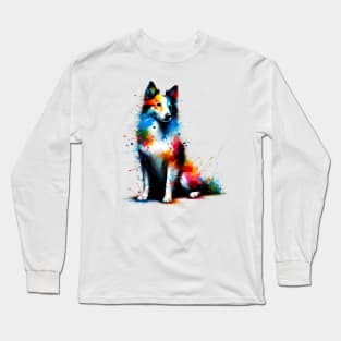 Lively Mudi Captured in Colorful Splash Art Style Long Sleeve T-Shirt